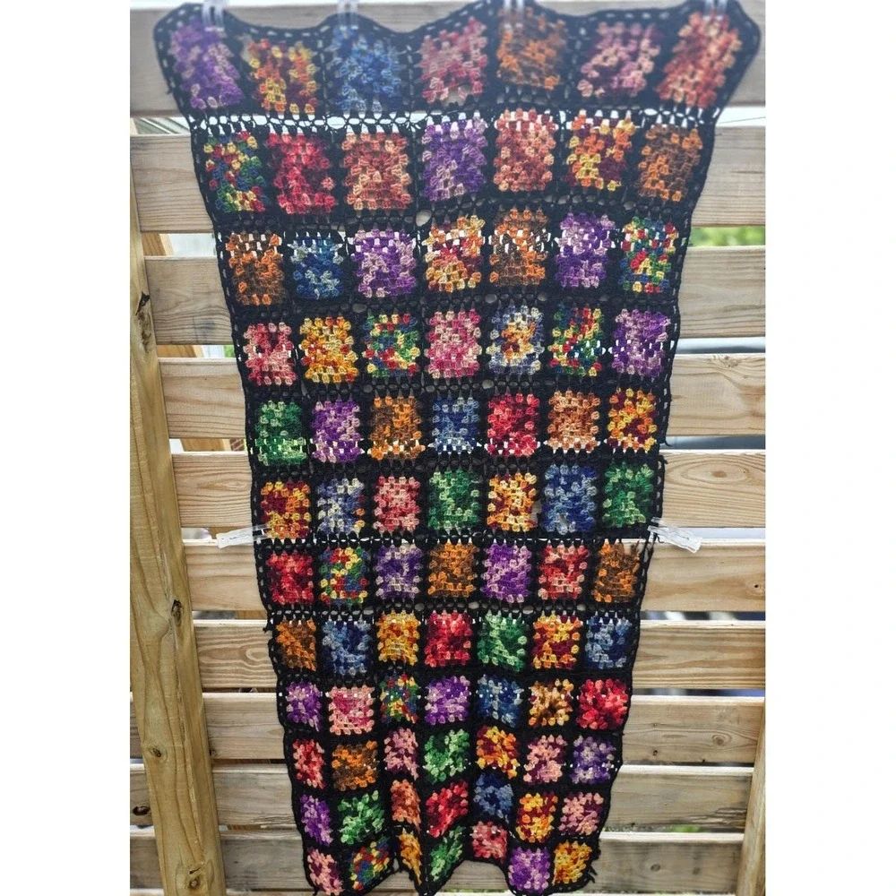Vintage Hand Crocheted Granny Square Afghan Throw Cottagecore Multicolor 31x56